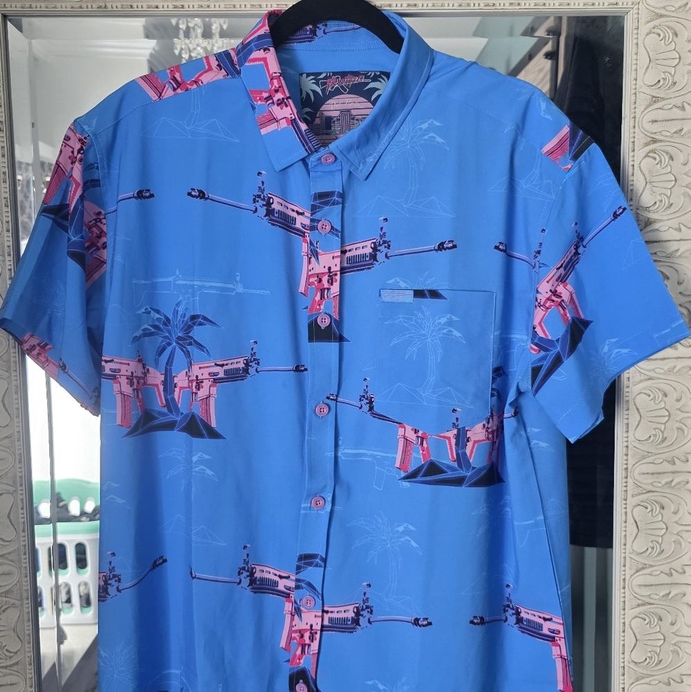 Retro Rifle Brand Blue & Pink Casual Button Down Shirt - Limited Edition